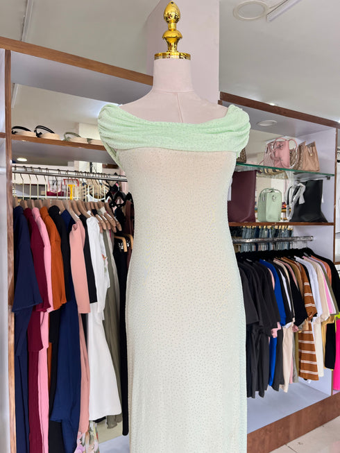 Crystal Embedded Long Off-Shoulder Sets